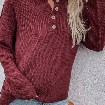 Lily Clothing- V Neck Sweater Top Red