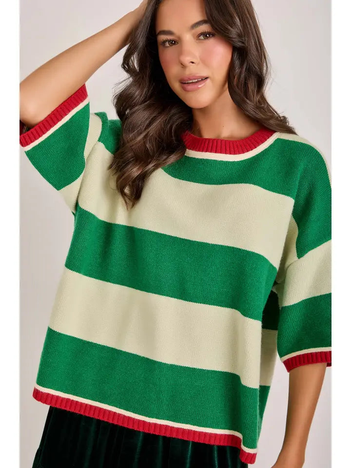 BON Christmas Wide Stripe Loose Fit Sweater