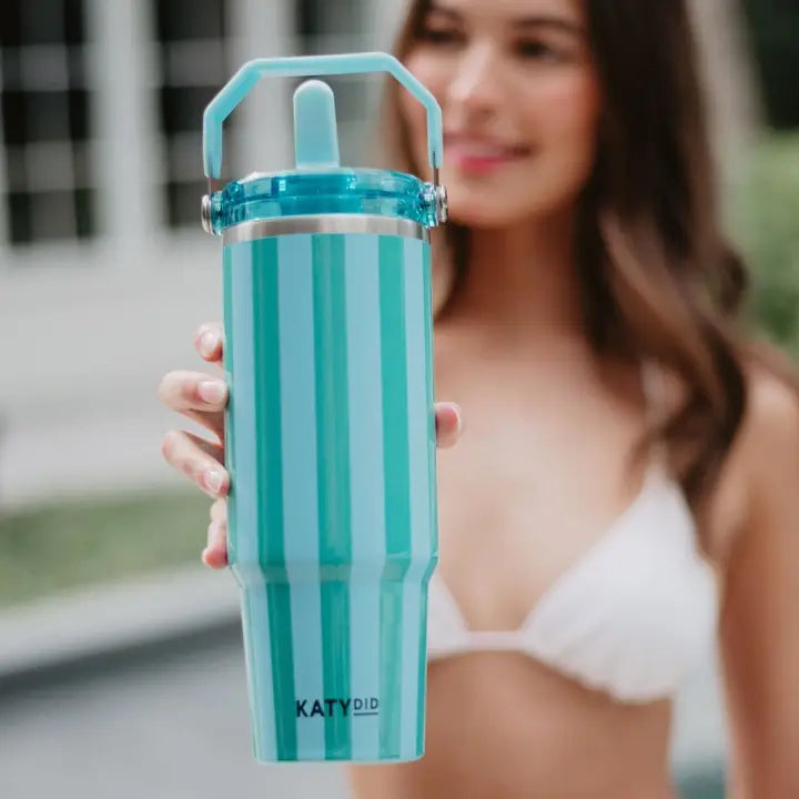 Katydid Aqua and Green Striped 30 oz Cabana Tumbler