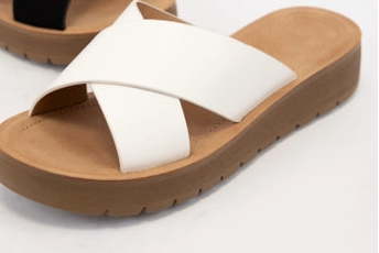White Lucy Light-Weight Wedge Platform Cross Strap Slide Sandal