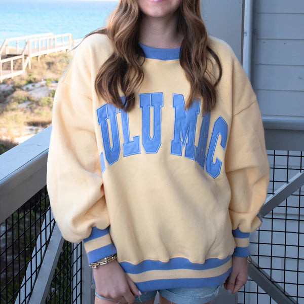 Lulu Mac Adult Butter/Lavender Stitch Contrast Binding Sweatshirt