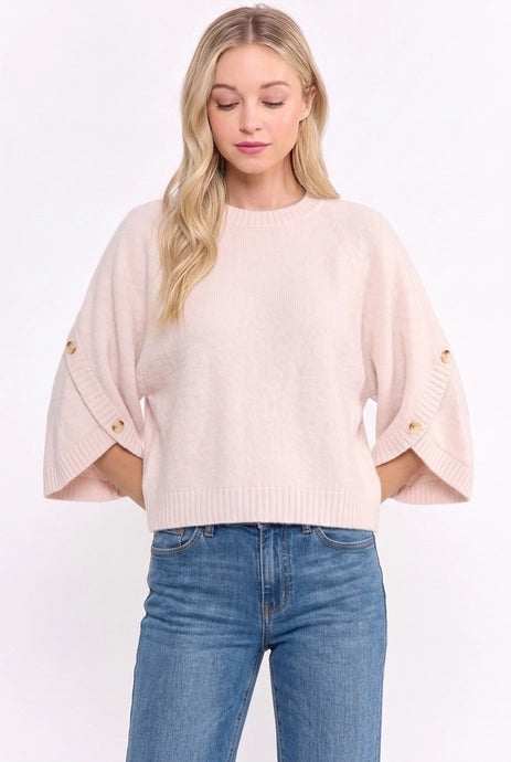 Pink Button Sleeve Knit Pullover