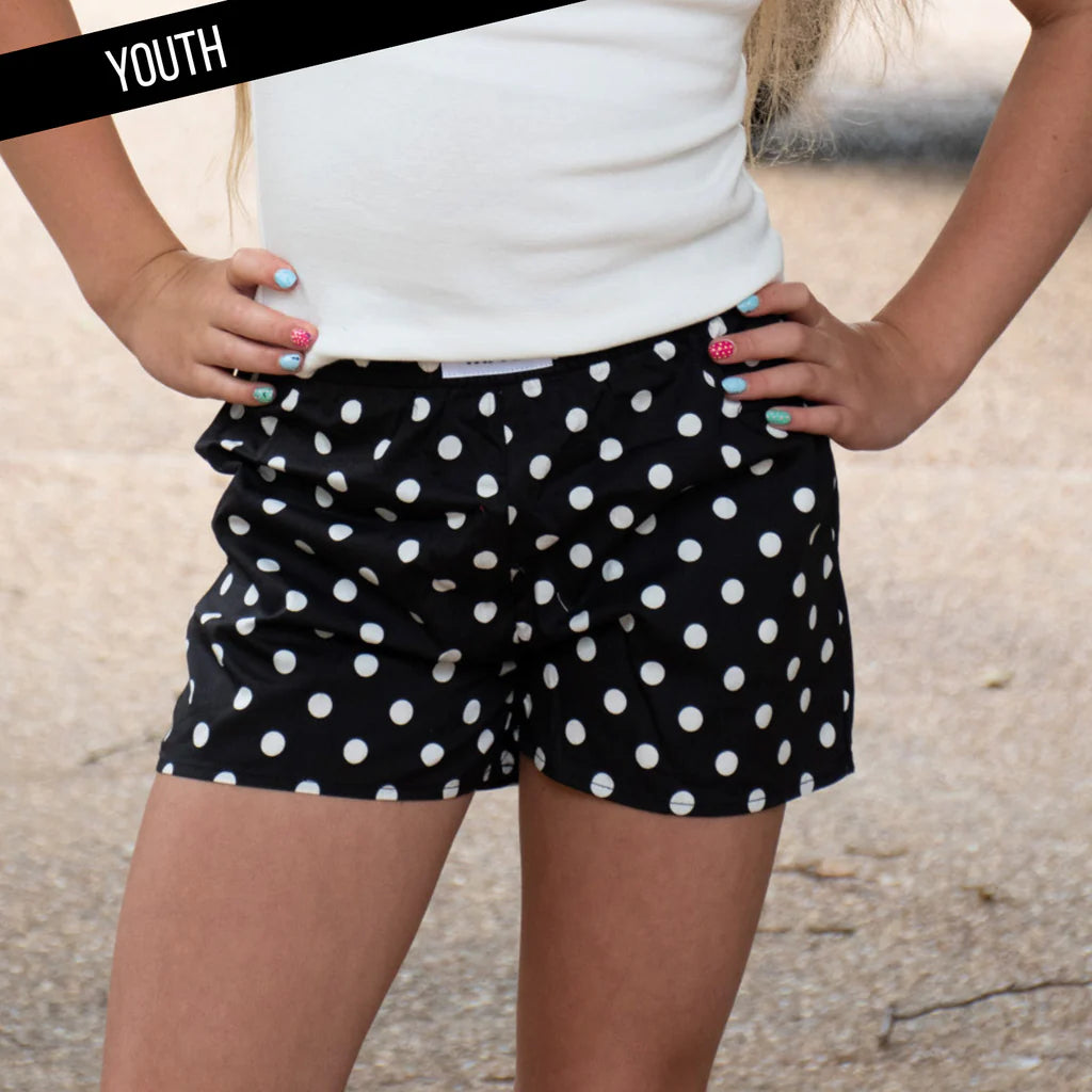 Youth Black Shorts White Polka Dots