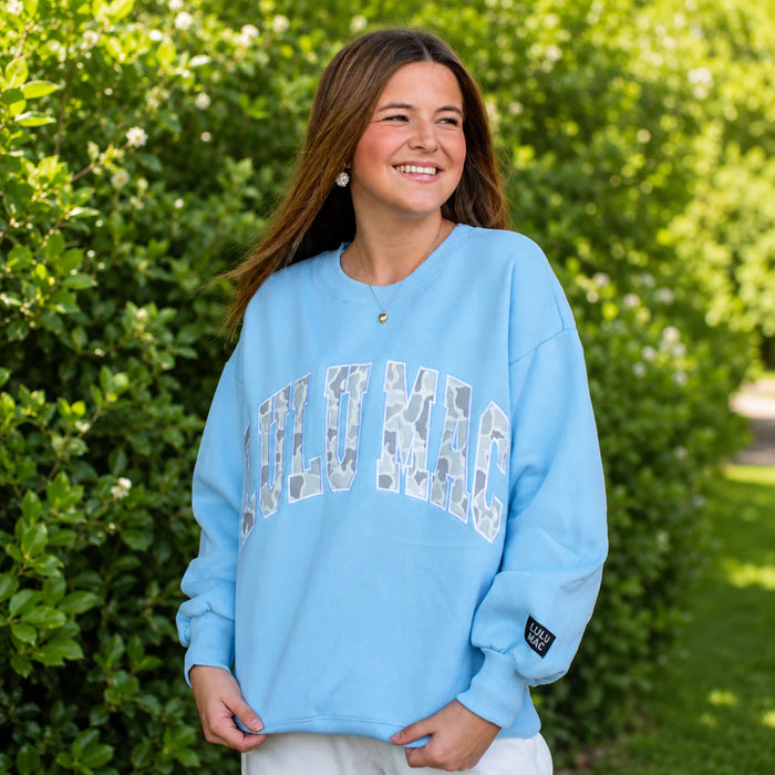 Light Blue W/ Camo Text Sweatshirt