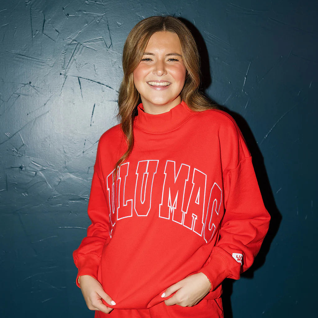 Stitch Mockneck Terry Cloth Top Red