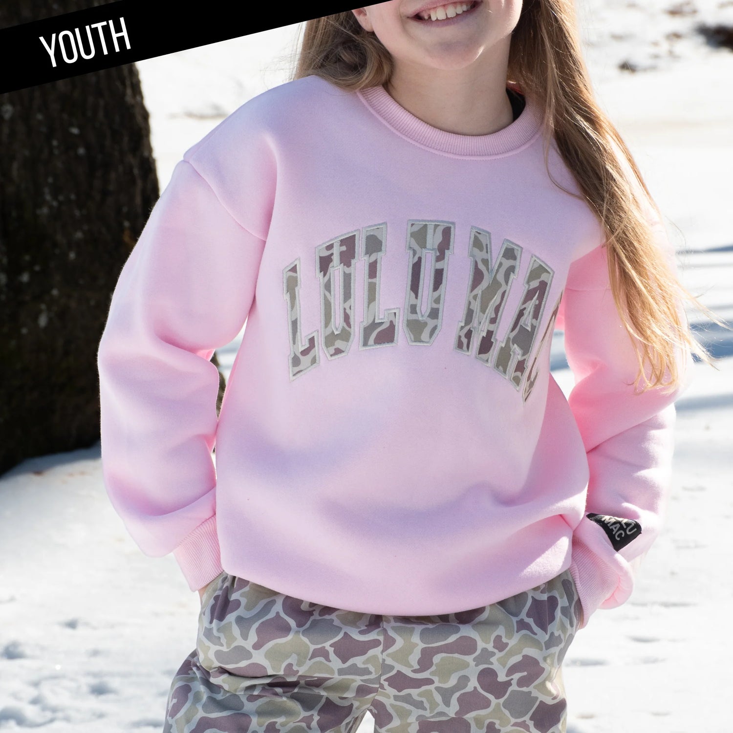 Lulu Mac Youth Light Pink Camo Sweatshirt