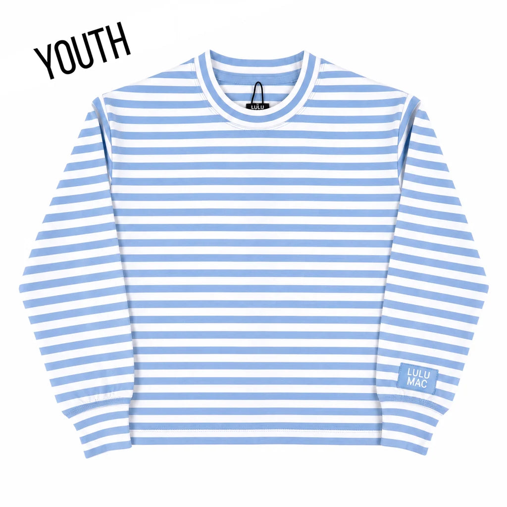 Stripe Mono Tag Patch Youth Long Sleeve Top Light Blue