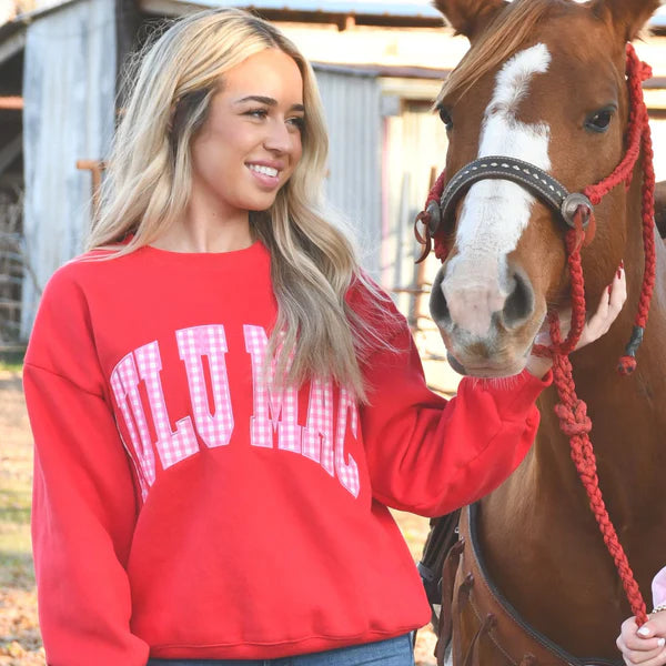 Lulu Mac Sweatshirt In Pink With Red Gingham Text