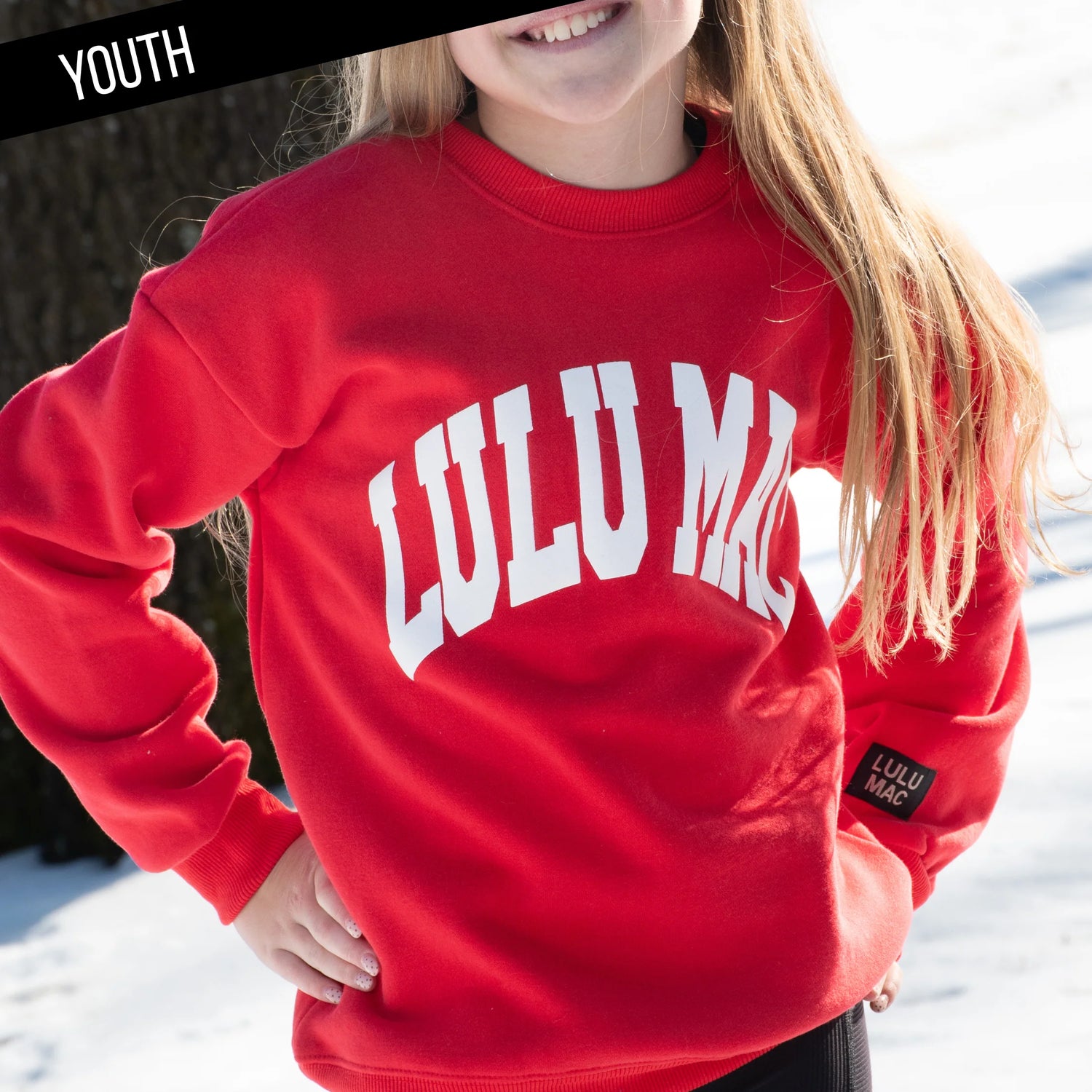 Lulu Mac Youth Sweatshirt Red with White Text