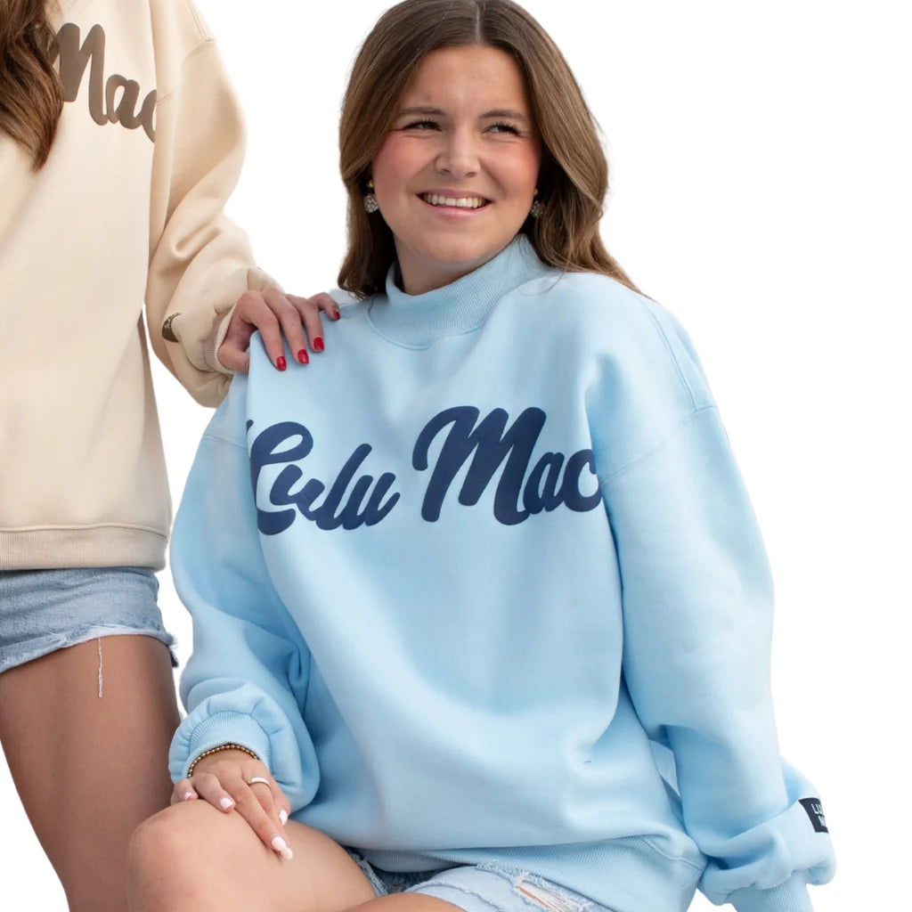 Light Blue Sweatshirt Navy Script