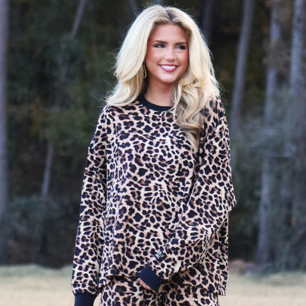 Lulu Mac Oversized Waffle Leopard Long Sleeve Top