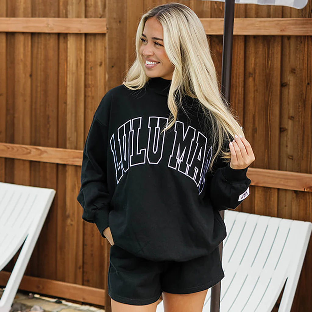 Stitch Mockneck Terry Cloth Top Black