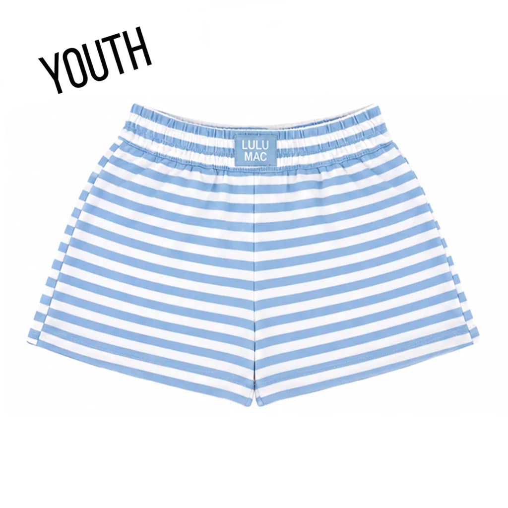 Stripe Mono Tag Patch Youth Short Light Blue
