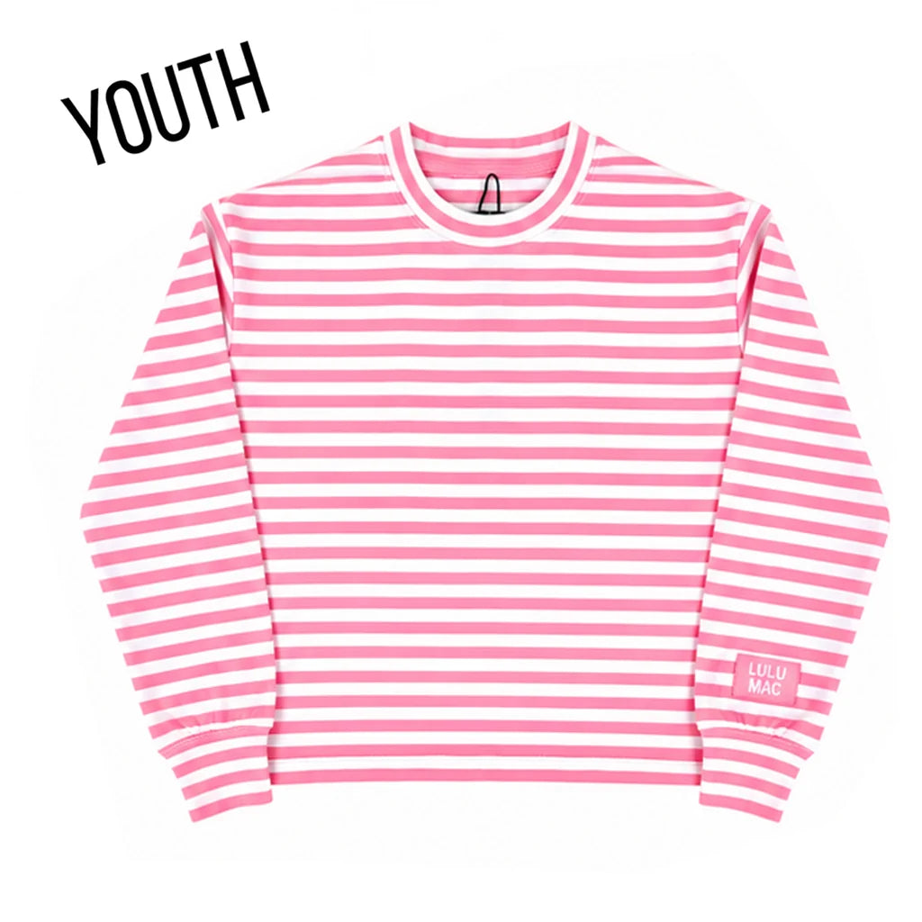 Stripe Mono Tag Patch Youth Long Sleeve Top Pink