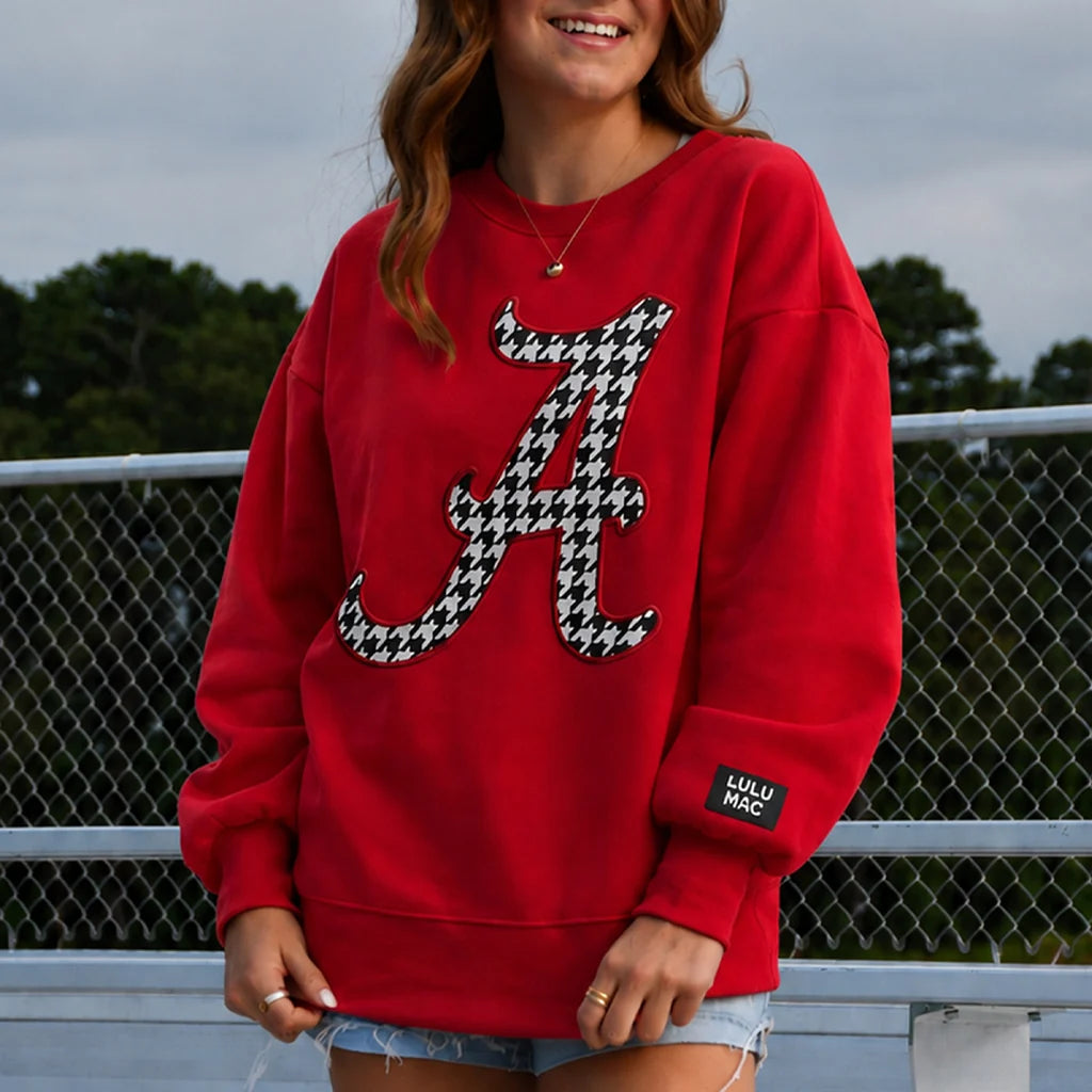 Houndstooth "A" Lulu Mac Sweatshirt Crimson