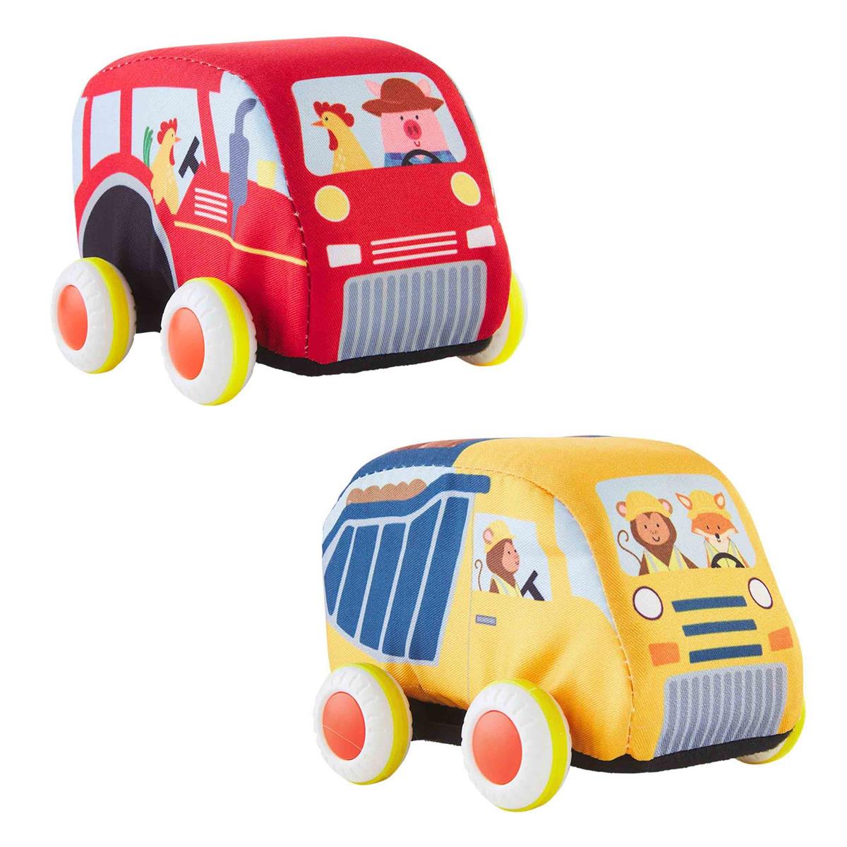 Mudpie- Tractor & Dump Truck Plush Pull-Back Toys 