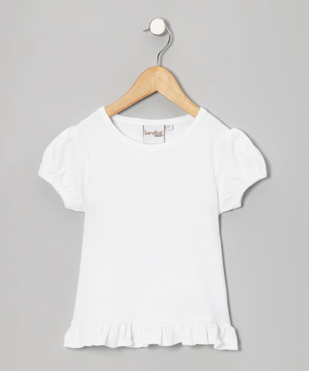 Barefoot White Puff Short Sleeve Girls Shirt (ONLINE ONLY)
