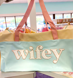 Jadelynn Brooke- Wifey Travel Duffle Bag - Blue/Pink